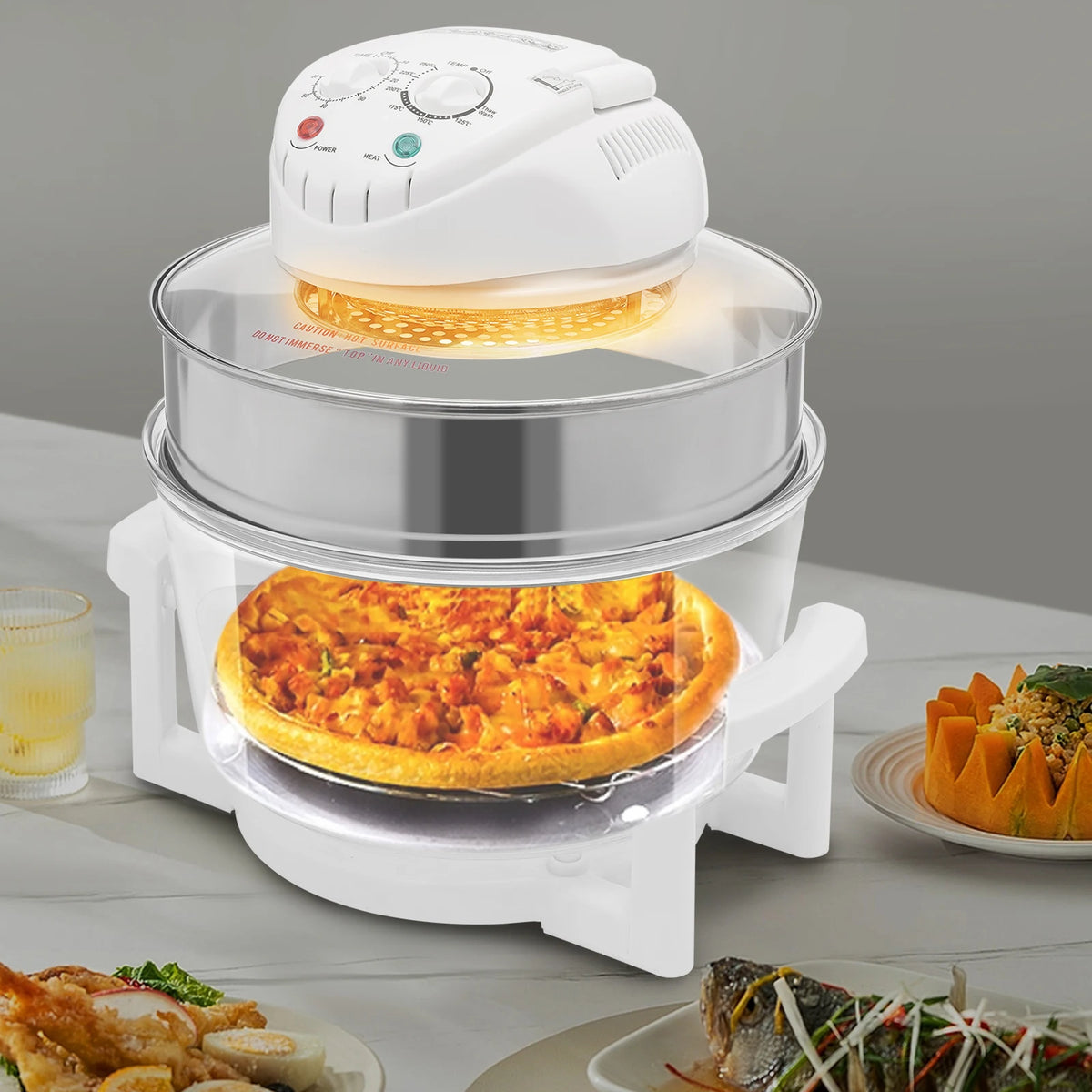 110V 17.96Qt Visual Air Fryer 1200-1400W 360° Hot Air Circulation Oil-Free Cooker with Grill Rack for Home Kitchen